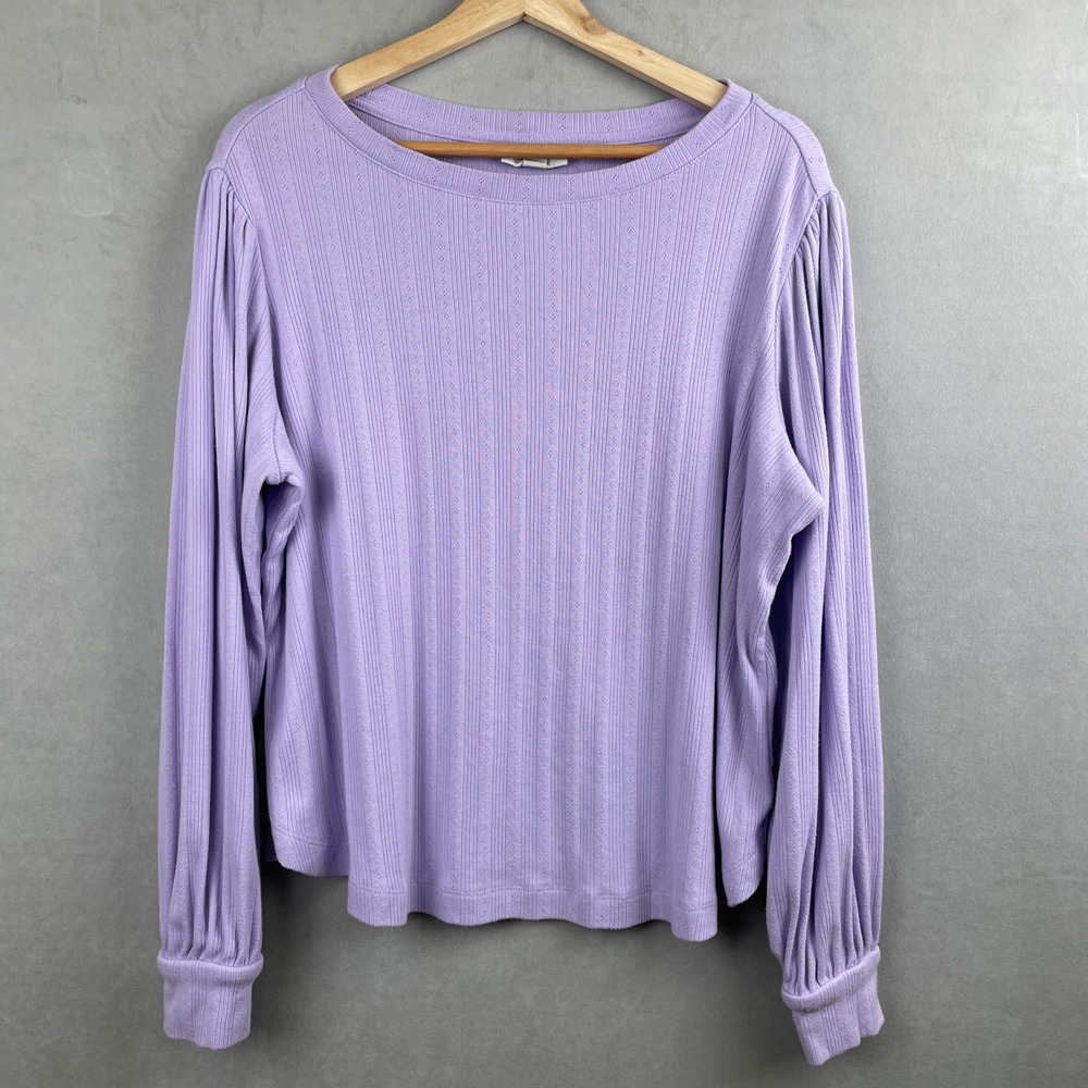 ON+34TH Womens Lavender Purple Pointelle Ribbed Puff Sleeve Coquette Top 0X HO23